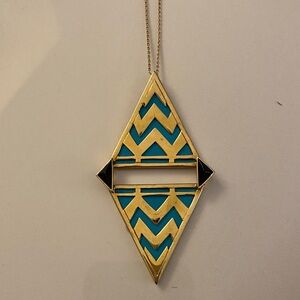 Geometric Gold and Turquoise House of Harlow 1960 Necklace